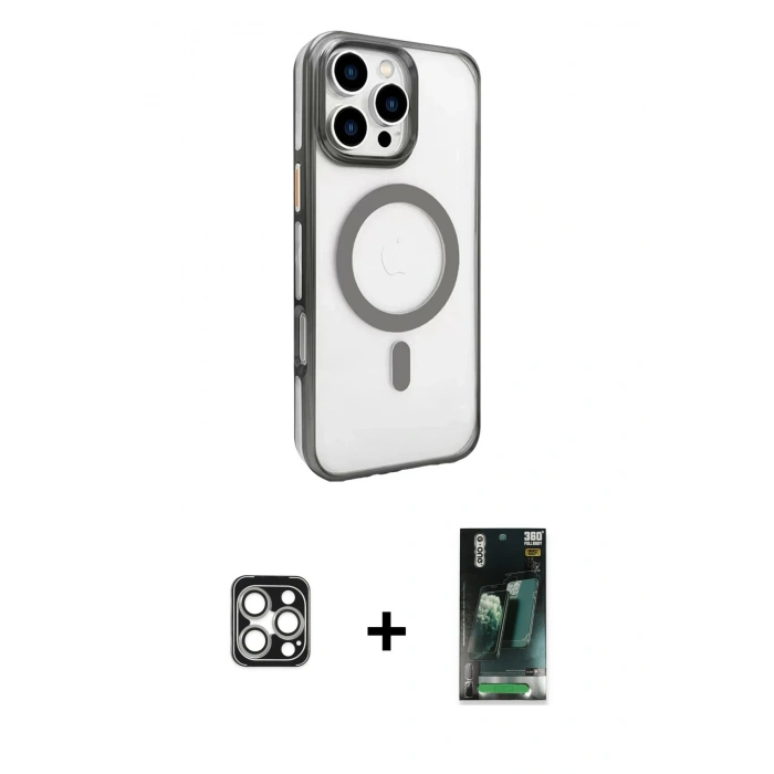 MARSİLYAN™- iPhone 16 Pro Max Kılıf Doruk Doku Özel Seri - Siyah 360 Mat Full Body Arka Koruyucu + PVD Metal Kamera Lens - GS