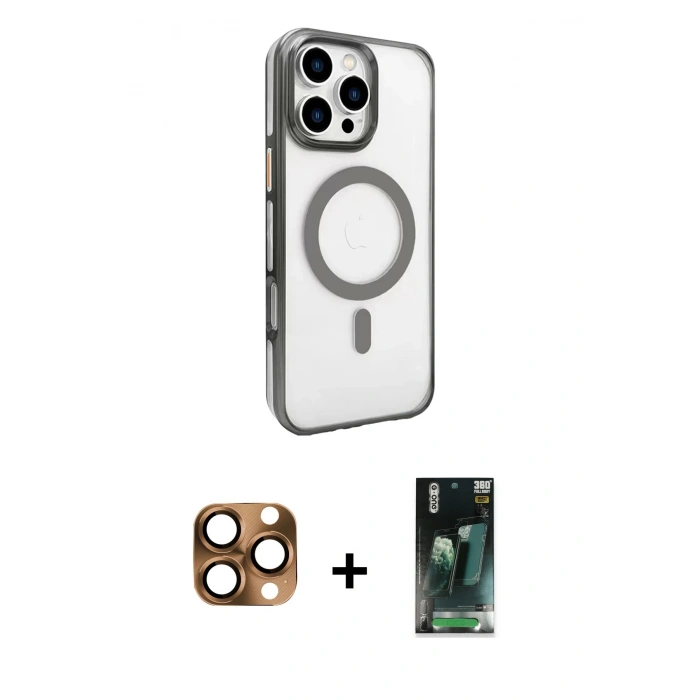 MARSİLYAN™- iPhone 16 Pro Max Kılıf Doruk Doku Özel Seri - Siyah 360 Mat Full Body Arka Koruyucu + Pers Alüminyum Kamera Lens - CLTM