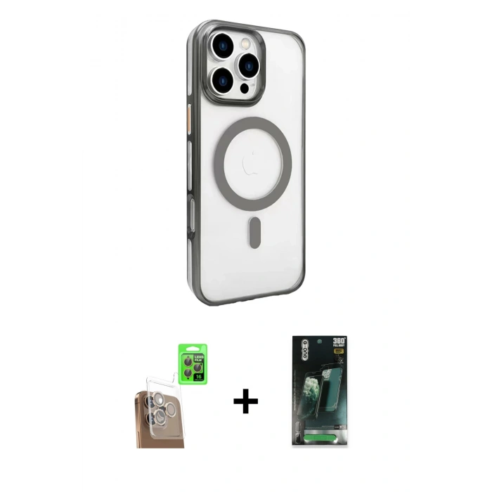 MARSİLYAN™- iPhone 16 Pro Max Kılıf Doruk Doku Özel Seri - Siyah 360 Mat Full Body Arka Koruyucu + Raze Metal Kamera Lens - CLTM