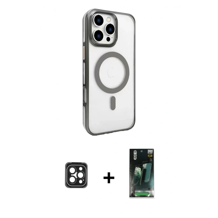 MARSİLYAN™- iPhone 16 Pro Max Kılıf Doruk Doku Özel Seri - Siyah 360 Mat Full Body Arka Koruyucu + PVD Metal Kamera Lens - SH