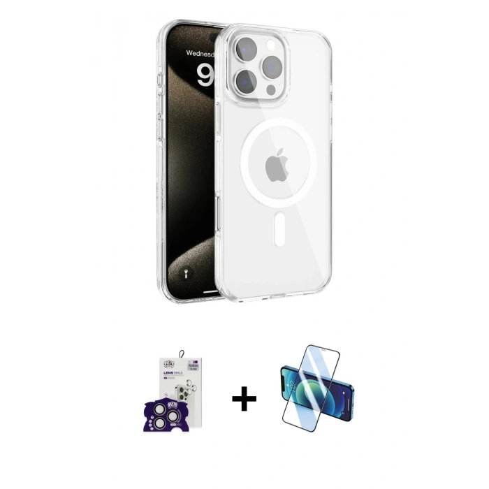 MARSİLYAN™- iPhone 16 Pro Max Kılıf Doruk Doku Özel Seri - Siyah 3D Antistatik Cam Ekran Koruyucu + Bilvis Titan Kamera Lens - TMGI
