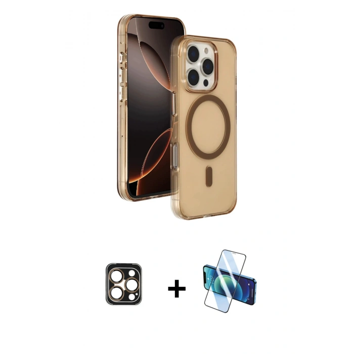 MARSİLYAN™- iPhone 16 Pro Max Kılıf Doruk Doku Özel Seri - Siyah 3D Antistatik Cam Ekran Koruyucu + PVD Metal Kamera Lens - GD
