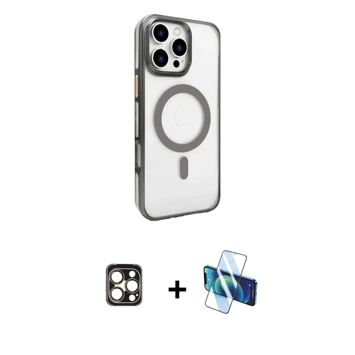 MARSİLYAN™- iPhone 16 Pro Max Kılıf Doruk Doku Özel Seri - Siyah 3D Antistatik Cam Ekran Koruyucu + PVD Metal Kamera Lens - GD
