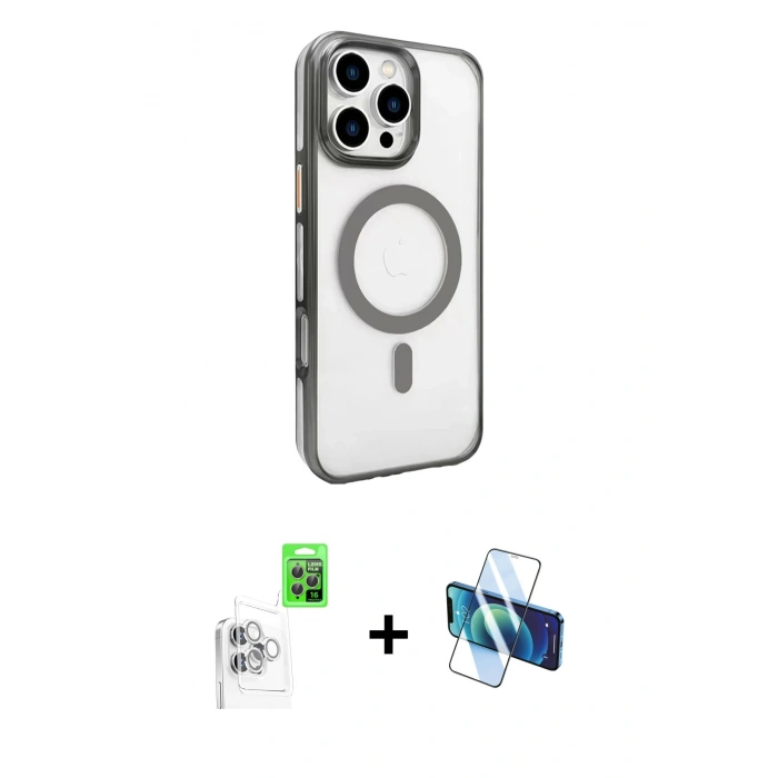 MARSİLYAN™- iPhone 16 Pro Max Kılıf Doruk Doku Özel Seri - Siyah 3D Antistatik Cam Ekran Koruyucu + Raze Metal Kamera Lens - BZ