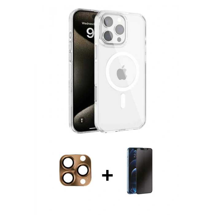 MARSİLYAN™- iPhone 16 Pro Max Kılıf Doruk Doku Özel Seri - Siyah 3D Antistatik Hayalet Cam Ekran Koruyucu + Pers Alüminyum Kamera Lens - CLTM