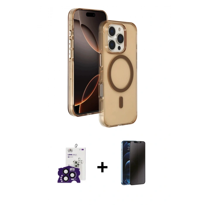 MARSİLYAN™- iPhone 16 Pro Max Kılıf Doruk Doku Özel Seri - Siyah 3D Antistatik Hayalet Cam Ekran Koruyucu + Bilvis Titan Kamera Lens - SH