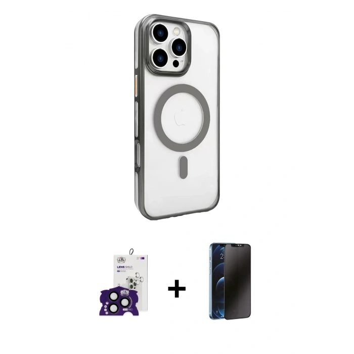 MARSİLYAN™- iPhone 16 Pro Max Kılıf Doruk Doku Özel Seri - Siyah 3D Antistatik Hayalet Cam Ekran Koruyucu + Bilvis Titan Kamera Lens - SH