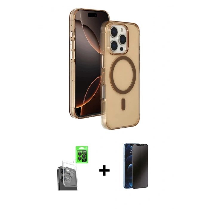 MARSİLYAN™- iPhone 16 Pro Max Kılıf Doruk Doku Özel Seri - Siyah 3D Antistatik Hayalet Cam Ekran Koruyucu + Raze Metal Kamera Lens - SH