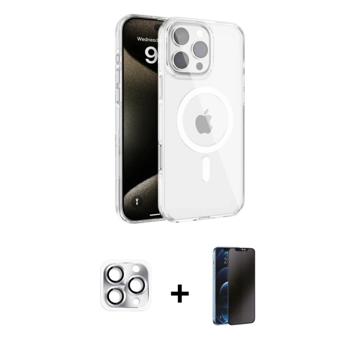 MARSİLYAN™- iPhone 16 Pro Max Kılıf Doruk Doku Özel Seri - Siyah 3D Antistatik Hayalet Cam Ekran Koruyucu + Pers Alüminyum Kamera Lens - GS