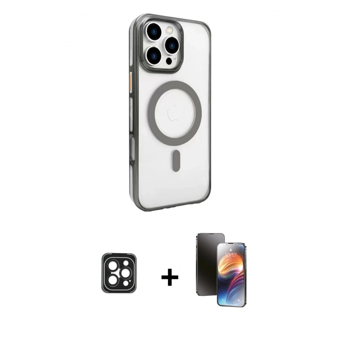 MARSİLYAN™- iPhone 16 Pro Max Kılıf Doruk Doku Özel Seri - Siyah 3D Antistatik Mat Seramik Nano Ekran Koruyucu + PVD Metal Kamera Lens - SH