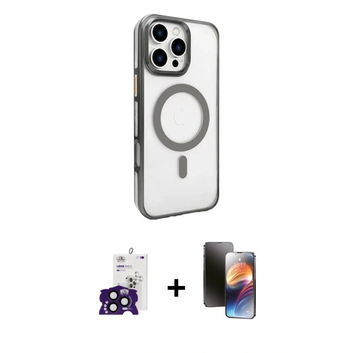 MARSİLYAN™- iPhone 16 Pro Max Kılıf Doruk Doku Özel Seri - Siyah 3D Antistatik Mat Seramik Nano Ekran Koruyucu + Bilvis Titan Kamera Lens - SH