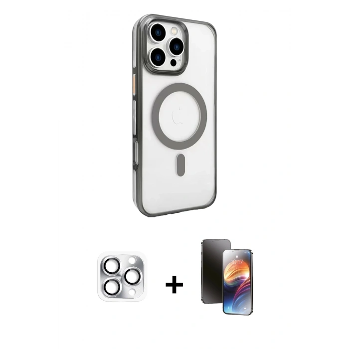 MARSİLYAN™- iPhone 16 Pro Max Kılıf Doruk Doku Özel Seri - Siyah 3D Antistatik Mat Seramik Nano Ekran Koruyucu + Pers Alüminyum Kamera Lens - GS