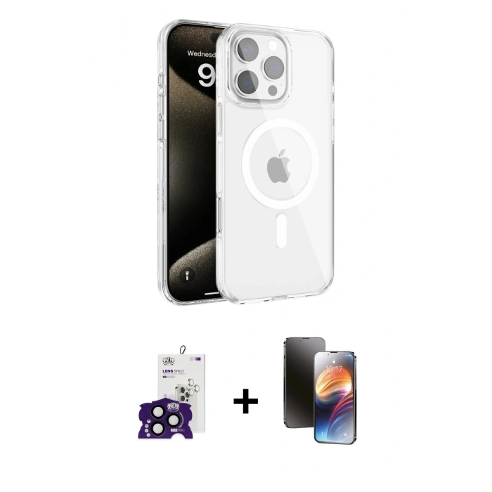 MARSİLYAN™- iPhone 16 Pro Max Kılıf Doruk Doku Özel Seri - Siyah 3D Antistatik Mat Seramik Nano Ekran Koruyucu + Bilvis Titan Kamera Lens - SH