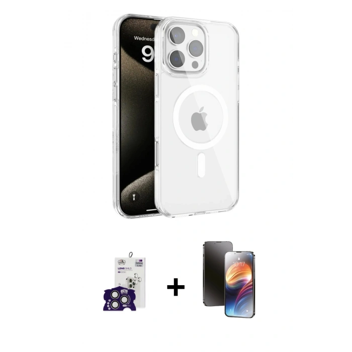 MARSİLYAN™- iPhone 16 Pro Max Kılıf Doruk Doku Özel Seri - Siyah 3D Antistatik Mat Seramik Nano Ekran Koruyucu + Titanyum Gri Bilvis Titan Kamera Lens