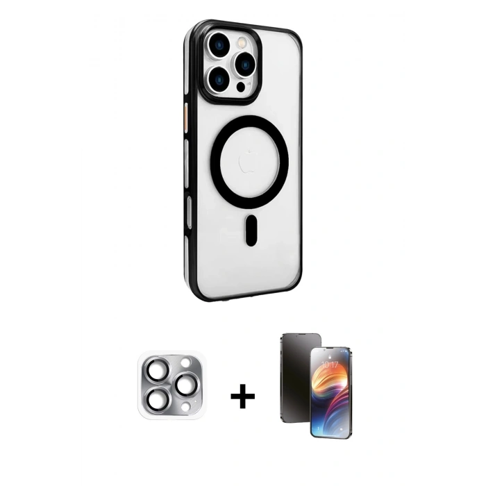 MARSİLYAN™- iPhone 16 Pro Max Kılıf Doruk Doku Özel Seri - Siyah 3D Antistatik Mat Seramik Nano Ekran Koruyucu + Pers Alüminyum Kamera Lens - GI