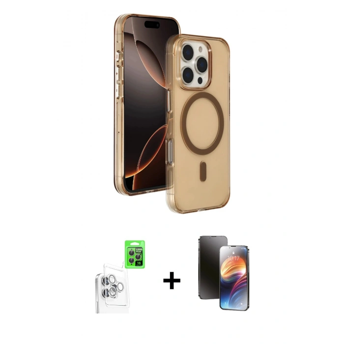 MARSİLYAN™- iPhone 16 Pro Max Kılıf Doruk Doku Özel Seri - Siyah 3D Antistatik Mat Seramik Nano Ekran Koruyucu + Beyaz Raze Metal Kamera Lens