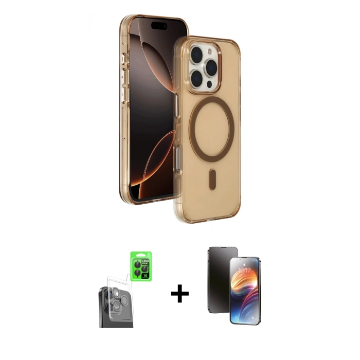 MARSİLYAN™- iPhone 16 Pro Max Kılıf Doruk Doku Özel Seri - Siyah 3D Antistatik Mat Seramik Nano Ekran Koruyucu + Raze Metal Kamera Lens - SH