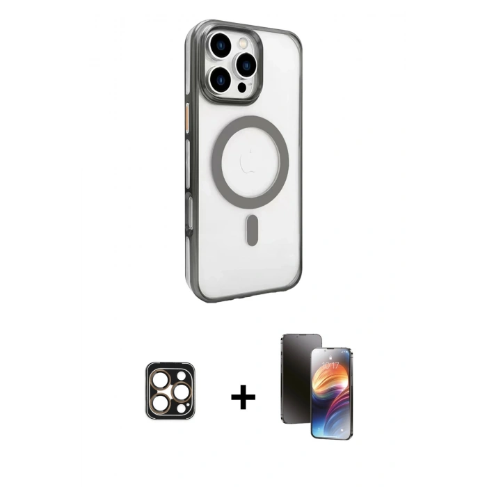 MARSİLYAN™- iPhone 16 Pro Max Kılıf Doruk Doku Özel Seri - Siyah 3D Antistatik Mat Seramik Nano Ekran Koruyucu + PVD Metal Kamera Lens - GD