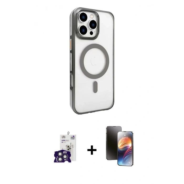 MARSİLYAN™- iPhone 16 Pro Max Kılıf Doruk Doku Özel Seri - Siyah 3D Antistatik Mat Seramik Nano Ekran Koruyucu + Titanyum Gri Bilvis Titan Kamera Lens