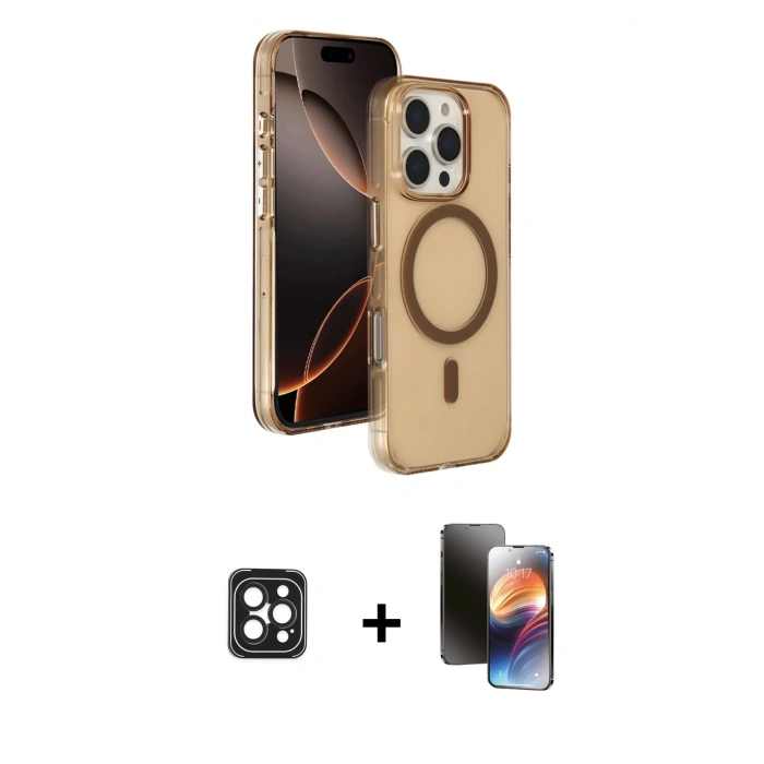 MARSİLYAN™- iPhone 16 Pro Max Kılıf Doruk Doku Özel Seri - Siyah 3D Antistatik Mat Seramik Nano Ekran Koruyucu + PVD Metal Kamera Lens - SH