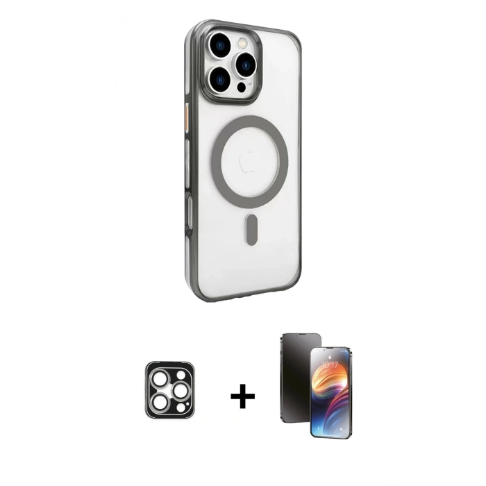 MARSİLYAN™- iPhone 16 Pro Max Kılıf Doruk Doku Özel Seri - Siyah 3D Antistatik Mat Seramik Nano Ekran Koruyucu + PVD Metal Kamera Lens - GS