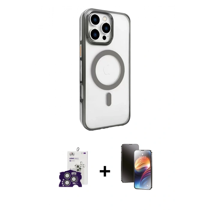 MARSİLYAN™- iPhone 16 Pro Max Kılıf Doruk Doku Özel Seri - Siyah 3D Antistatik Mat Seramik Nano Ekran Koruyucu + Bilvis Titan Kamera Lens - GS