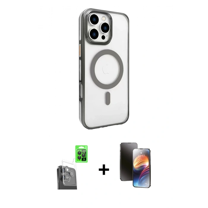MARSİLYAN™- iPhone 16 Pro Max Kılıf Doruk Doku Özel Seri - Siyah 3D Antistatik Mat Seramik Nano Ekran Koruyucu + Raze Metal Kamera Lens - SH