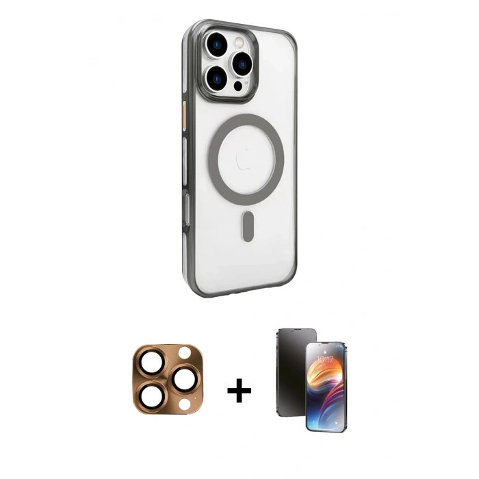 MARSİLYAN™- iPhone 16 Pro Max Kılıf Doruk Doku Özel Seri - Siyah 3D Antistatik Mat Seramik Nano Ekran Koruyucu + Pers Alüminyum Kamera Lens - CLTM