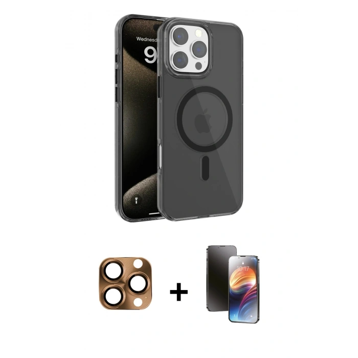 MARSİLYAN™- iPhone 16 Pro Max Kılıf Doruk Doku Özel Seri - Siyah 3D Antistatik Mat Seramik Nano Ekran Koruyucu + Pers Alüminyum Kamera Lens - CLTM