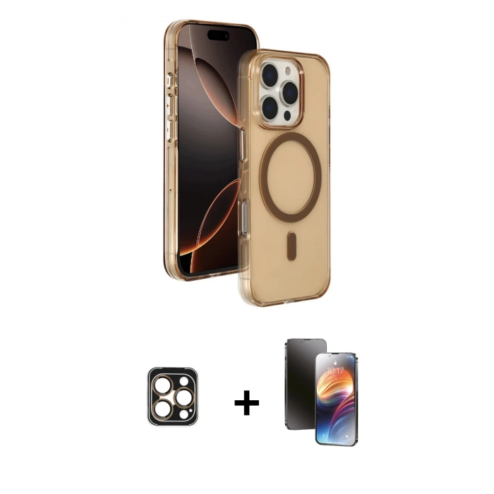 MARSİLYAN™- iPhone 16 Pro Max Kılıf Doruk Doku Özel Seri - Siyah 3D Antistatik Mat Seramik Nano Ekran Koruyucu + PVD Metal Kamera Lens - GD