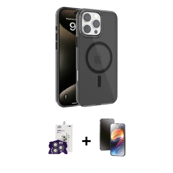 MARSİLYAN™- iPhone 16 Pro Max Kılıf Doruk Doku Özel Seri - Siyah 3D Antistatik Mat Seramik Nano Ekran Koruyucu + Bilvis Titan Kamera Lens - GS