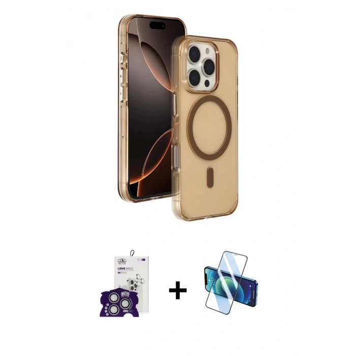 MARSİLYAN™- iPhone 16 Pro Max Kılıf Doruk Doku Özel Seri - Siyah 3D Antistatik Seramik Nano Ekran Koruyucu + Bilvis Titan Kamera Lens - GS