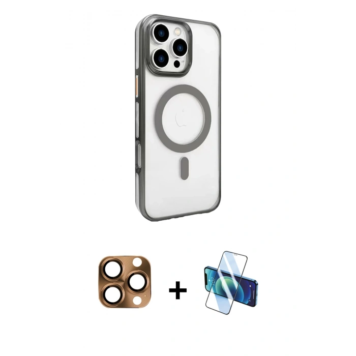 MARSİLYAN™- iPhone 16 Pro Max Kılıf Doruk Doku Özel Seri - Siyah 3D Antistatik Seramik Nano Ekran Koruyucu + Pers Alüminyum Kamera Lens - CLTM
