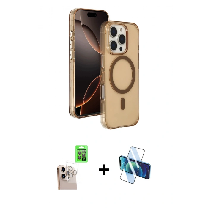 MARSİLYAN™- iPhone 16 Pro Max Kılıf Doruk Doku Özel Seri - Siyah 3D Antistatik Seramik Nano Ekran Koruyucu + Raze Metal Kamera Lens - NLGY