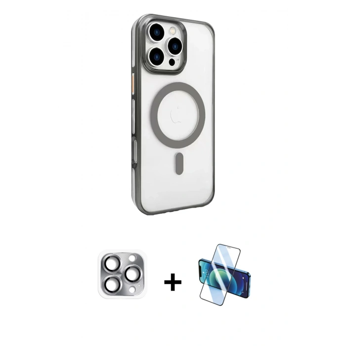 MARSİLYAN™- iPhone 16 Pro Max Kılıf Doruk Doku Özel Seri - Siyah 3D Antistatik Seramik Nano Ekran Koruyucu + Pers Alüminyum Kamera Lens - GI