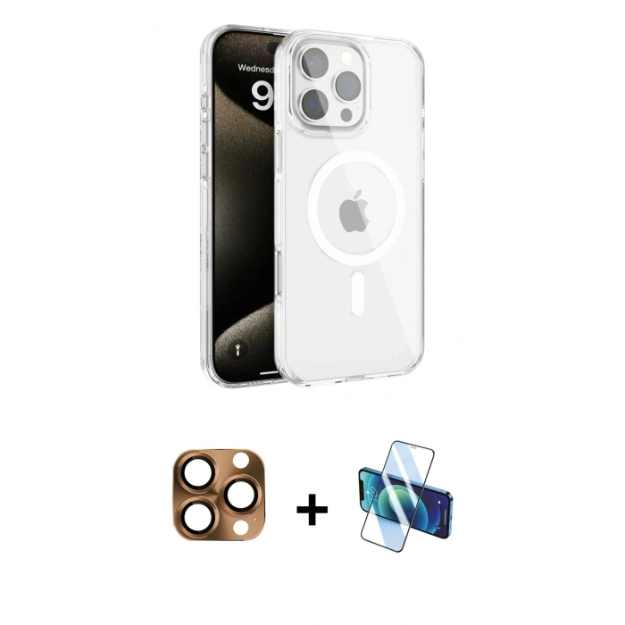MARSİLYAN™- iPhone 16 Pro Max Kılıf Doruk Doku Özel Seri - Siyah 3D Antistatik Seramik Nano Ekran Koruyucu + Pers Alüminyum Kamera Lens - CLTM