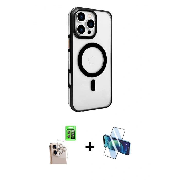 MARSİLYAN™- iPhone 16 Pro Max Kılıf Doruk Doku Özel Seri - Siyah 3D Antistatik Seramik Nano Ekran Koruyucu + Raze Metal Kamera Lens - NLGY