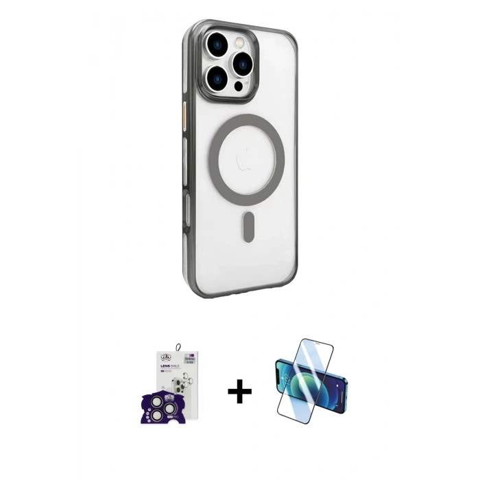 MARSİLYAN™- iPhone 16 Pro Max Kılıf Doruk Doku Özel Seri - Siyah 3D Antistatik Seramik Nano Ekran Koruyucu + Bilvis Titan Kamera Lens - TMGI