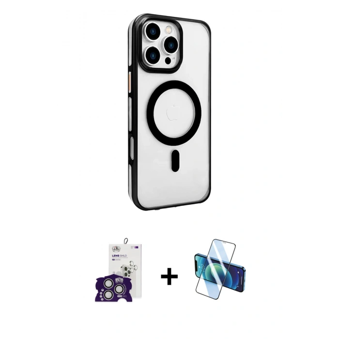 MARSİLYAN™- iPhone 16 Pro Max Kılıf Doruk Doku Özel Seri - Siyah 3D Antistatik Seramik Nano Ekran Koruyucu + Bilvis Titan Kamera Lens - GS