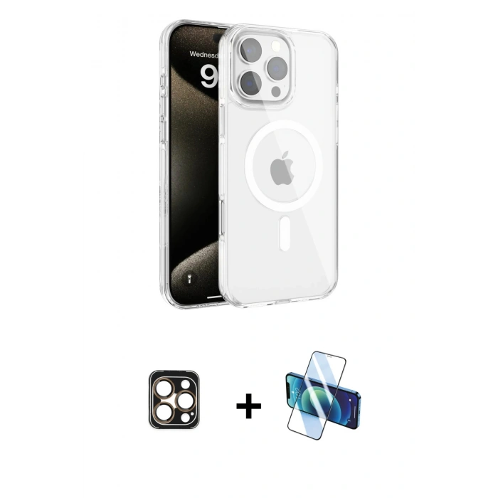 MARSİLYAN™- iPhone 16 Pro Max Kılıf Doruk Doku Özel Seri - Siyah 3D Antistatik Seramik Nano Ekran Koruyucu + PVD Metal Kamera Lens - GD