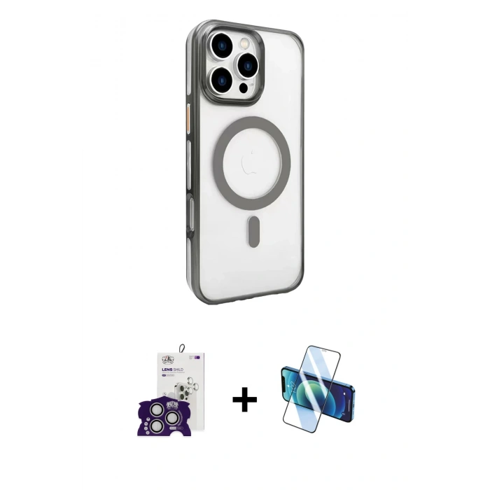 MARSİLYAN™- iPhone 16 Pro Max Kılıf Doruk Doku Özel Seri - Siyah 3D Antistatik Seramik Nano Ekran Koruyucu + Bilvis Titan Kamera Lens - GS