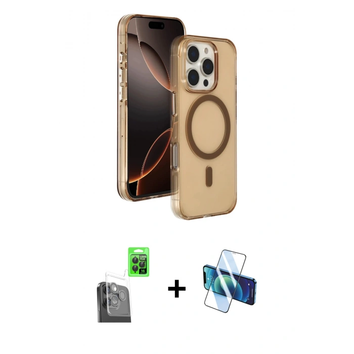 MARSİLYAN™- iPhone 16 Pro Max Kılıf Doruk Doku Özel Seri - Siyah 3D Antistatik Seramik Nano Ekran Koruyucu + Siyah Raze Metal Kamera Lens