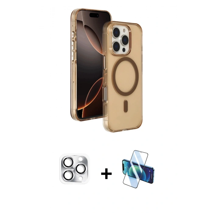 MARSİLYAN™- iPhone 16 Pro Max Kılıf Doruk Doku Özel Seri - Siyah 3D Antistatik Seramik Nano Ekran Koruyucu + Pers Alüminyum Kamera Lens - GS