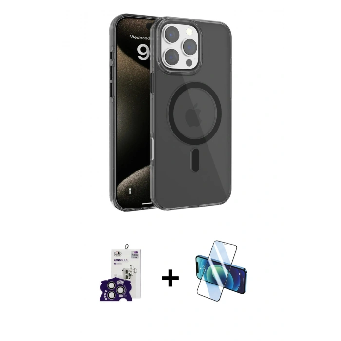 MARSİLYAN™- iPhone 16 Pro Max Kılıf Doruk Doku Özel Seri - Siyah 3D Antistatik Seramik Nano Ekran Koruyucu + Bilvis Titan Kamera Lens - TMGI