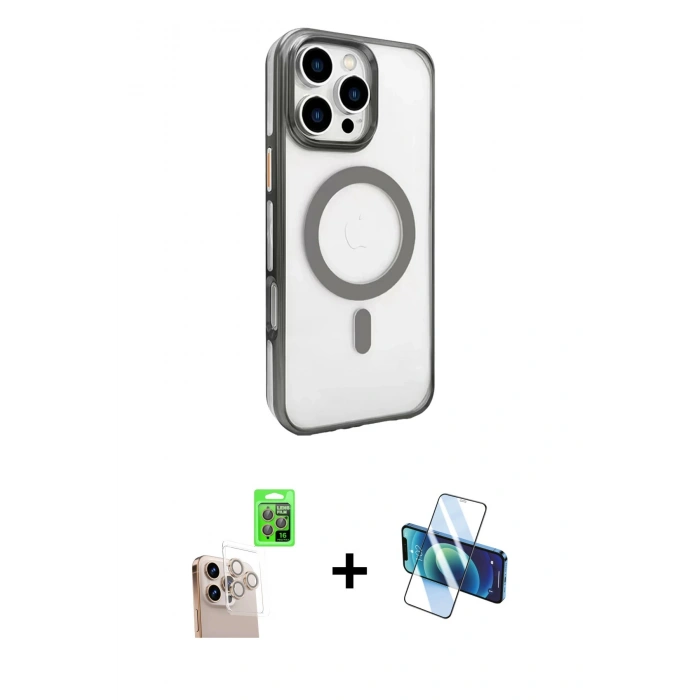 MARSİLYAN™- iPhone 16 Pro Max Kılıf Doruk Doku Özel Seri - Siyah 3D Antistatik Seramik Nano Ekran Koruyucu + Raze Metal Kamera Lens - NLGY