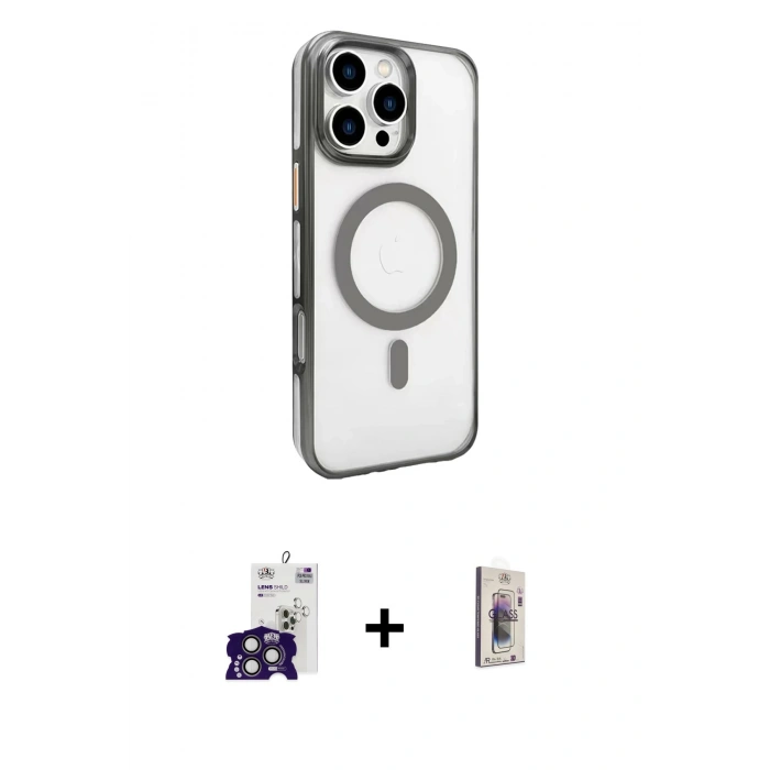 MARSİLYAN™- iPhone 16 Pro Max Kılıf Doruk Doku Özel Seri - Siyah Bilvis 3D Cam Ekran Koruyucu + Bilvis Titan Kamera Lens - TMGI