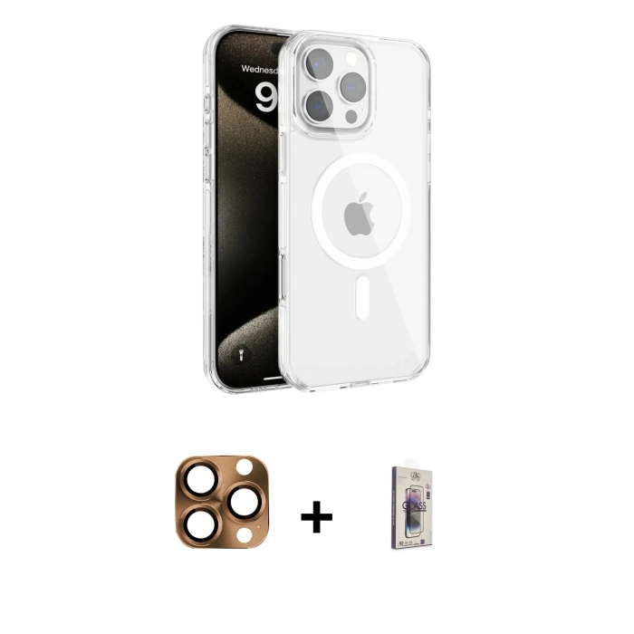 MARSİLYAN™- iPhone 16 Pro Max Kılıf Doruk Doku Özel Seri - Siyah Bilvis 3D Cam Ekran Koruyucu + Çöl Titanyum Pers Alüminyum Kamera Lens