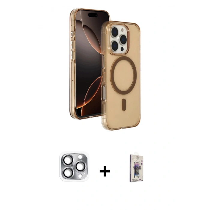 MARSİLYAN™- iPhone 16 Pro Max Kılıf Doruk Doku Özel Seri - Siyah Bilvis 3D Cam Ekran Koruyucu + Pers Alüminyum Kamera Lens - GI