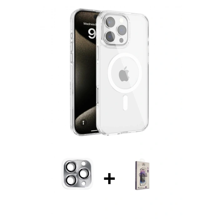 MARSİLYAN™- iPhone 16 Pro Max Kılıf Doruk Doku Özel Seri - Siyah Bilvis 3D Cam Ekran Koruyucu + Pers Alüminyum Kamera Lens - GI