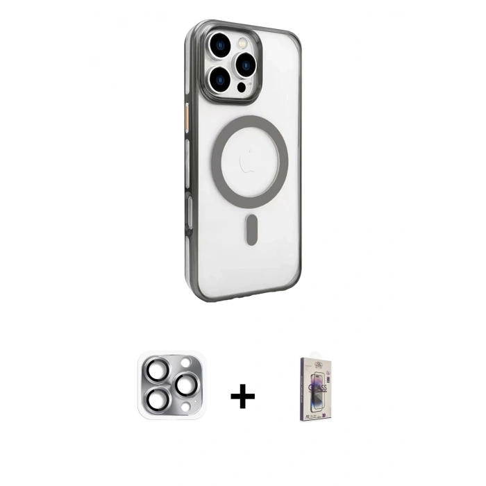 MARSİLYAN™- iPhone 16 Pro Max Kılıf Doruk Doku Özel Seri - Siyah Bilvis 3D Cam Ekran Koruyucu + Pers Alüminyum Kamera Lens - GI